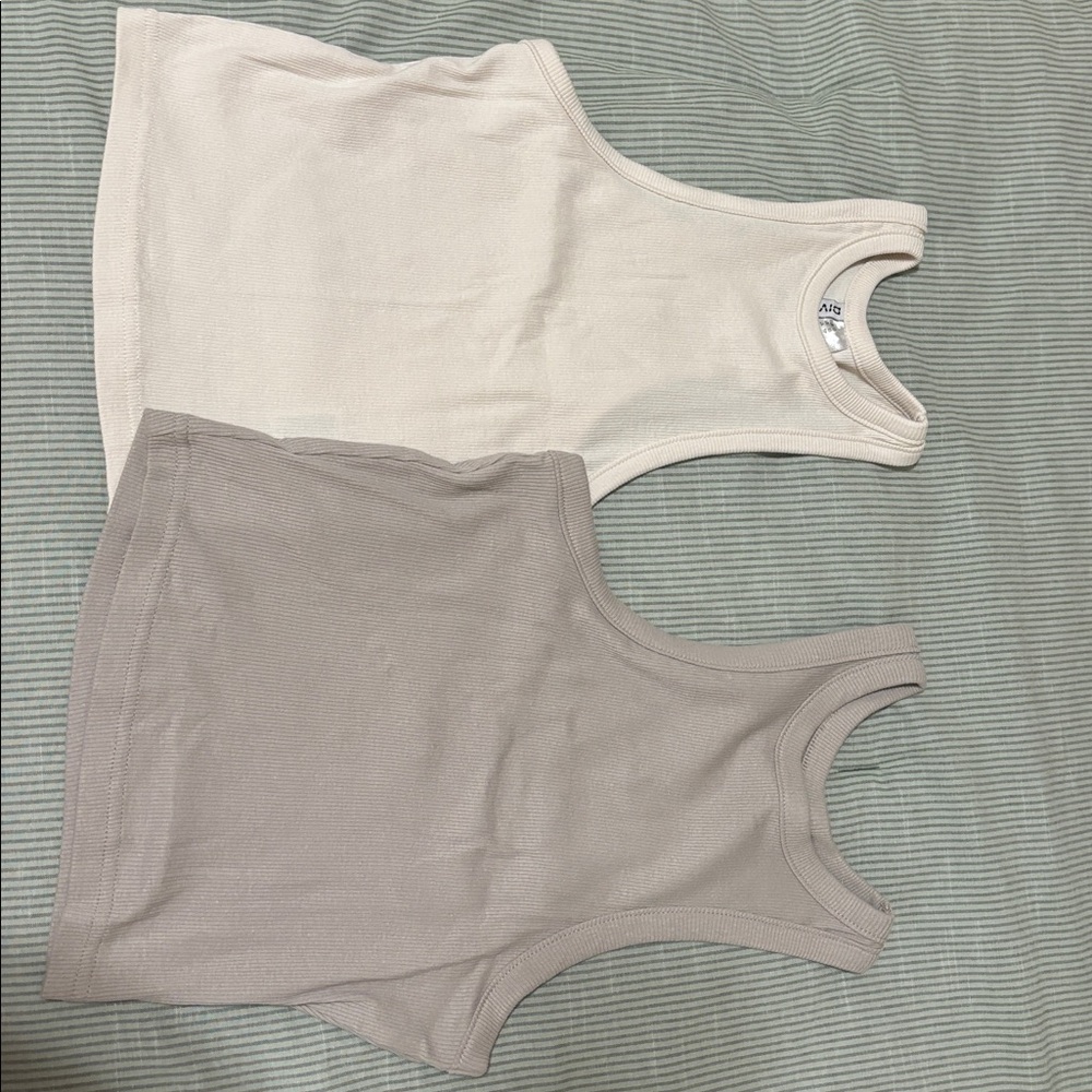 H&M Set of Two Ribbed Tank Tops in Neutral Tones